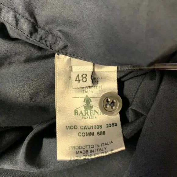 BARENA Size XL Navy Cotton Band Collar Long Sleeve Shirt